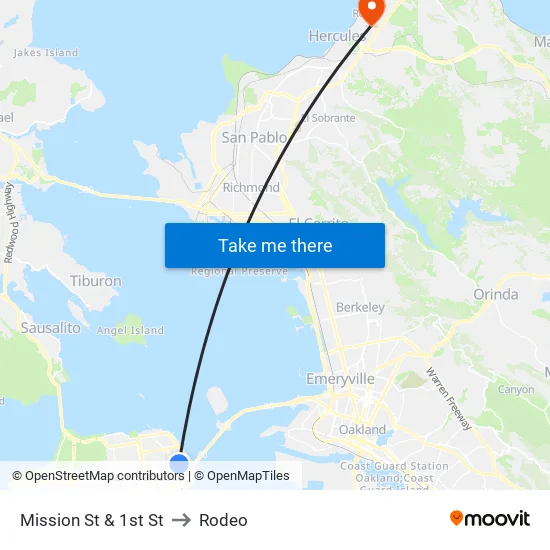 Mission St & 1st St to Rodeo map