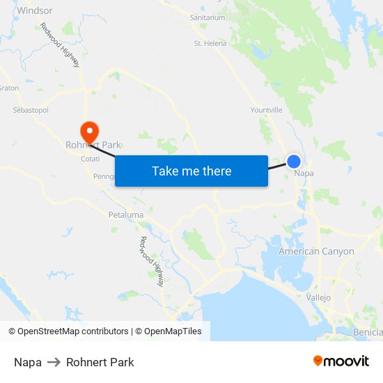 Napa to Rohnert Park map