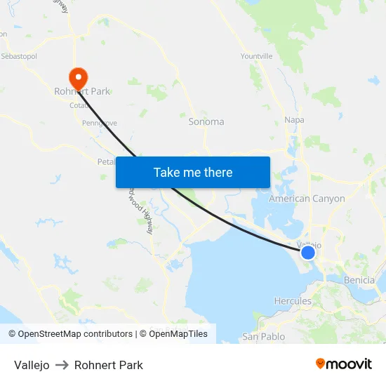 Vallejo to Rohnert Park map