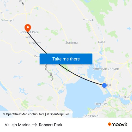 Vallejo Marina to Rohnert Park map