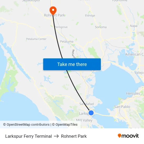 Larkspur Ferry Terminal to Rohnert Park map