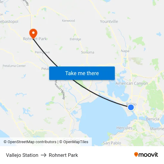 Vallejo Station to Rohnert Park map