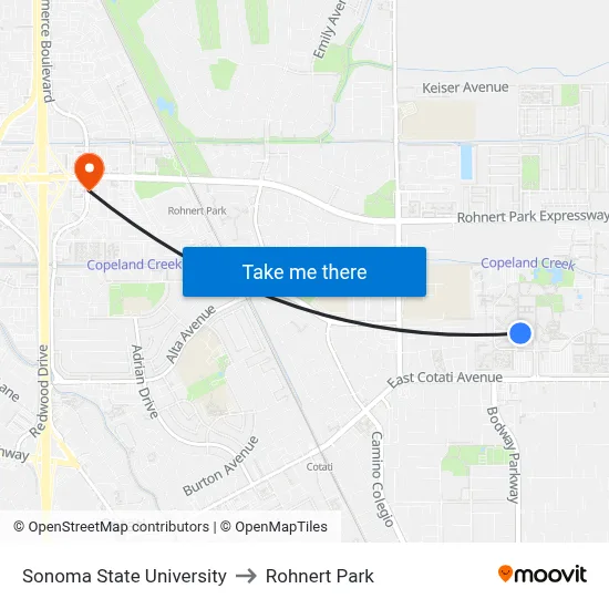 Sonoma State University to Rohnert Park map