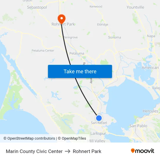 Marin County Civic Center to Rohnert Park map