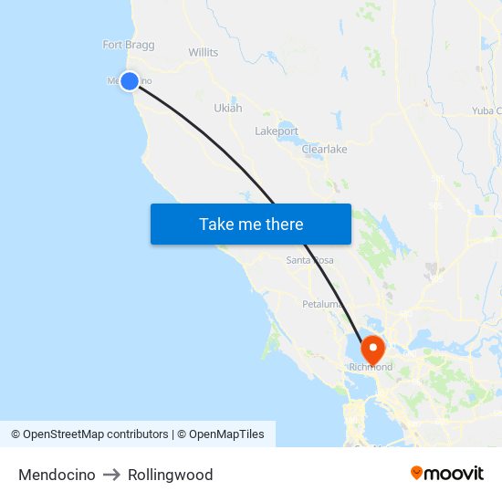 Mendocino to Rollingwood map