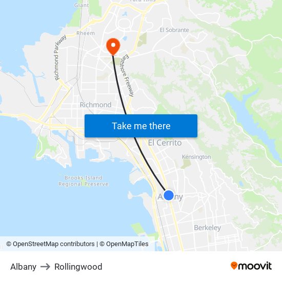 Albany to Rollingwood map