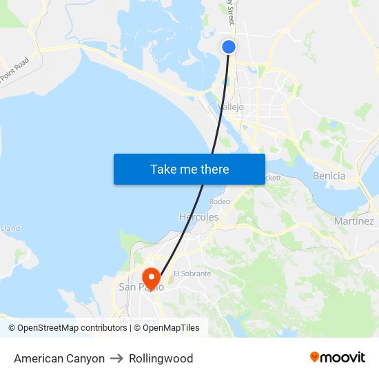 American Canyon to Rollingwood map