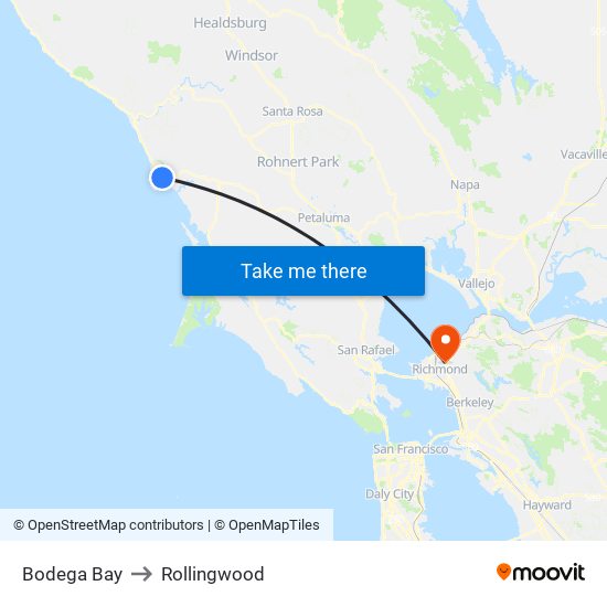 Bodega Bay to Rollingwood map