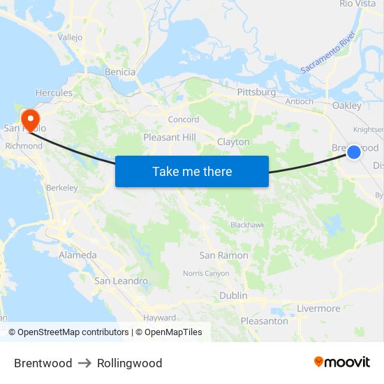 Brentwood to Rollingwood map