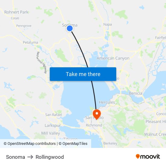 Sonoma to Rollingwood map