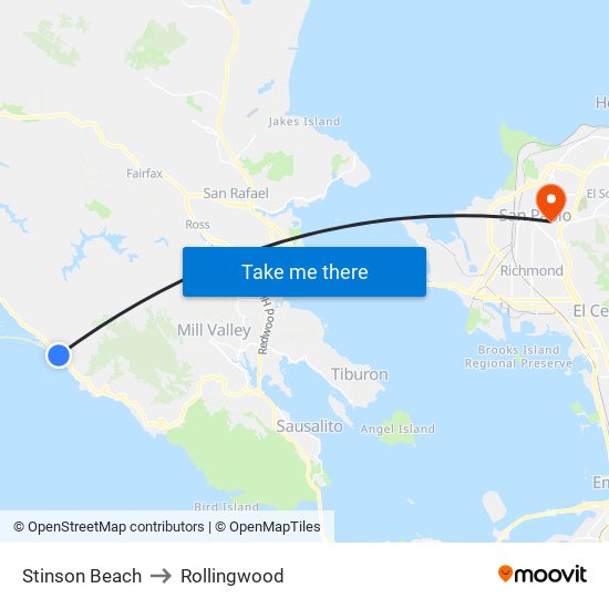 Stinson Beach to Rollingwood map