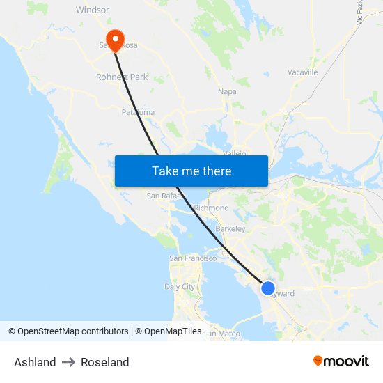 Ashland to Roseland map