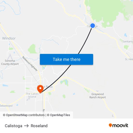 Calistoga to Roseland map