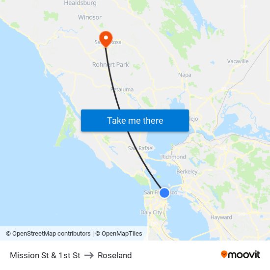 Mission St & 1st St to Roseland map