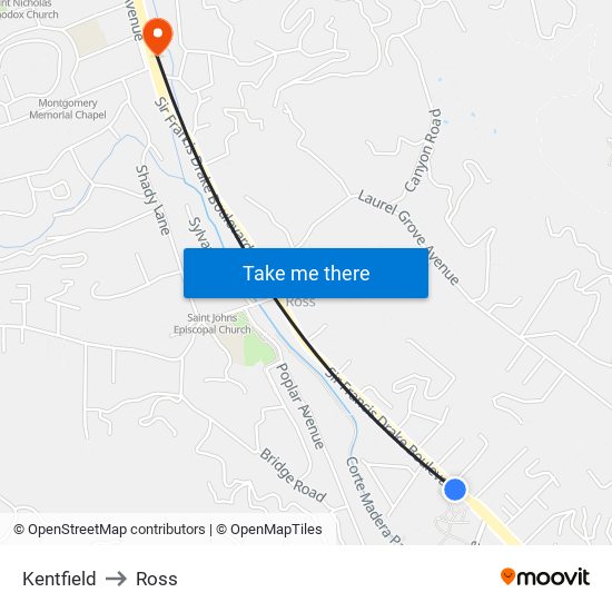 Kentfield to Ross map