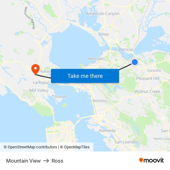 Mountain View to Ross map