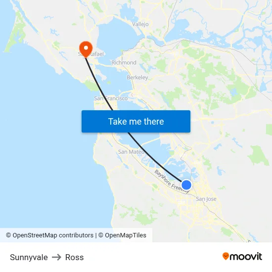 Sunnyvale to Ross map