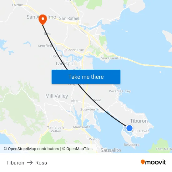 Tiburon to Ross map