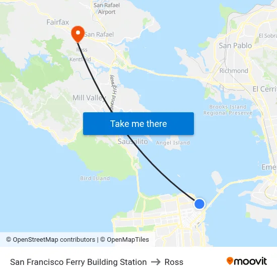 San Francisco Ferry Building Station to Ross map