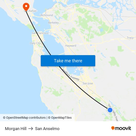 Morgan Hill to San Anselmo map