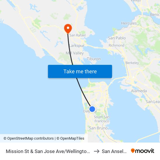 Mission St & San Jose Ave/Wellington Ave to San Anselmo map
