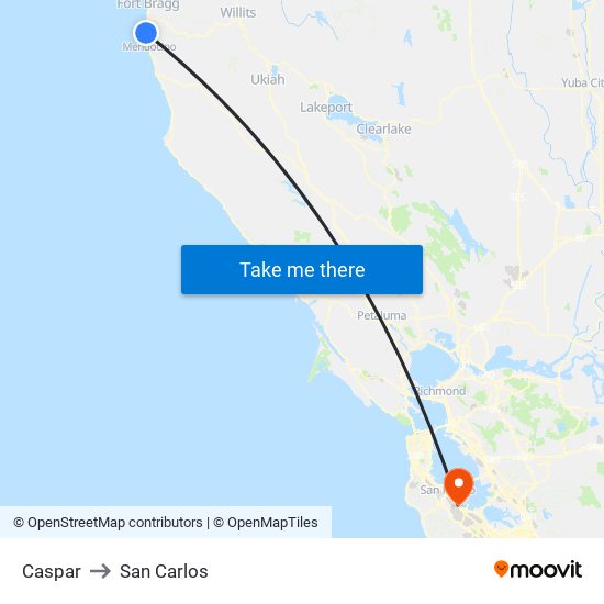 Caspar to San Carlos map
