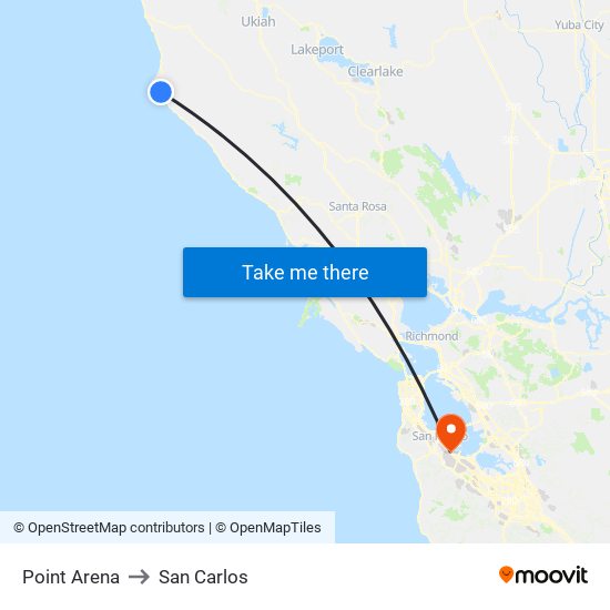 Point Arena to San Carlos map