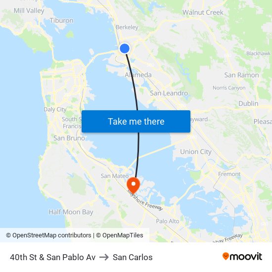 40th St & San Pablo Av to San Carlos map