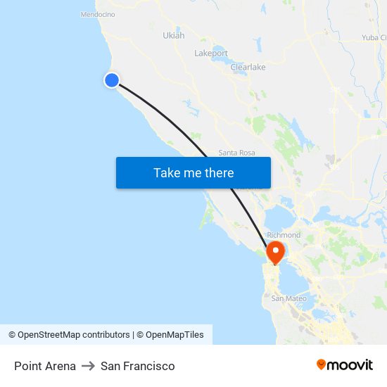 Point Arena to San Francisco map