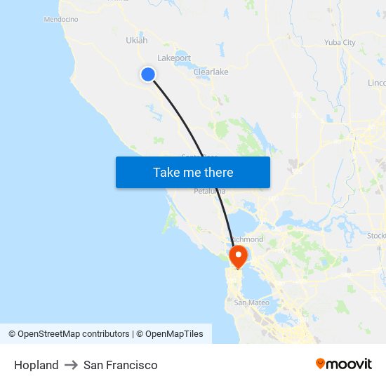 Hopland to San Francisco map