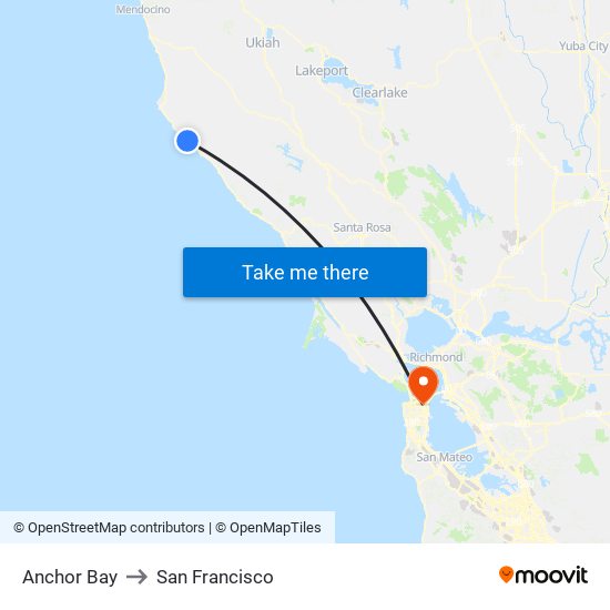 Anchor Bay to San Francisco map