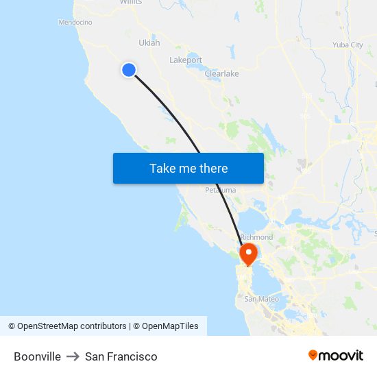 Boonville to San Francisco map