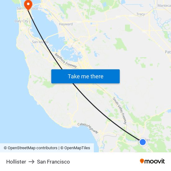 Hollister to San Francisco map