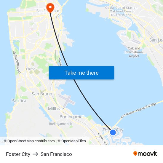 Foster City to San Francisco map