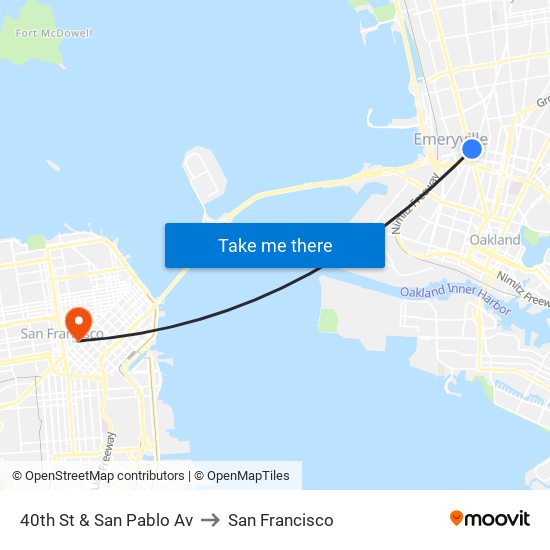 40th St & San Pablo Av to San Francisco map