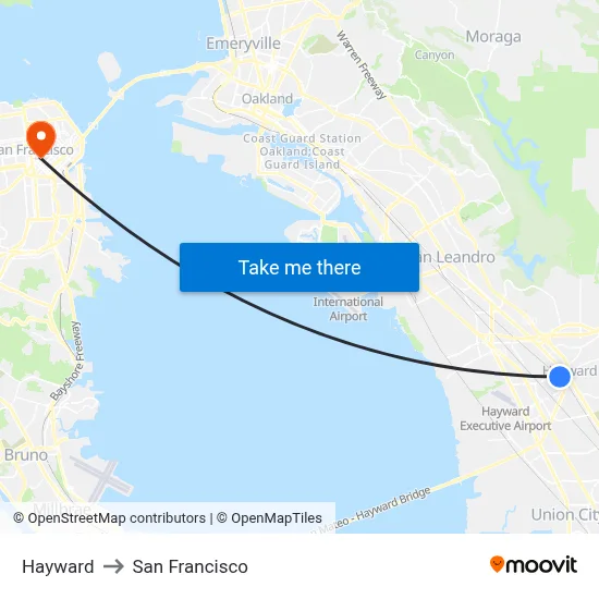 Hayward to San Francisco map
