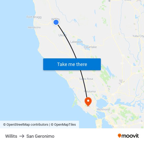 Willits to San Geronimo map
