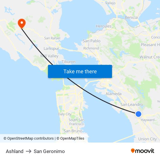 Ashland to San Geronimo map