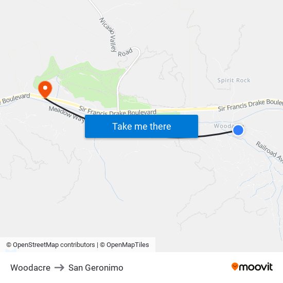 Woodacre to San Geronimo map