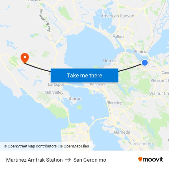 Martinez Amtrak Station to San Geronimo map