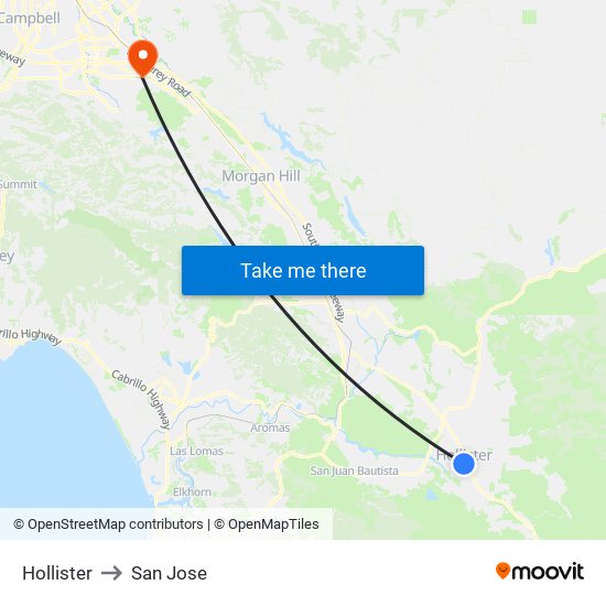 Hollister to San Jose map