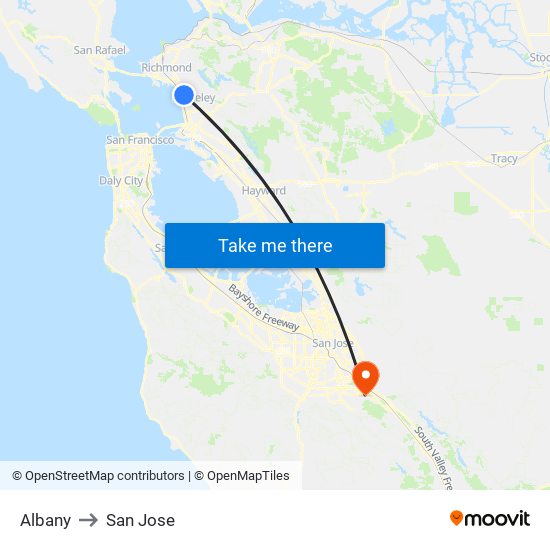 Albany to San Jose map