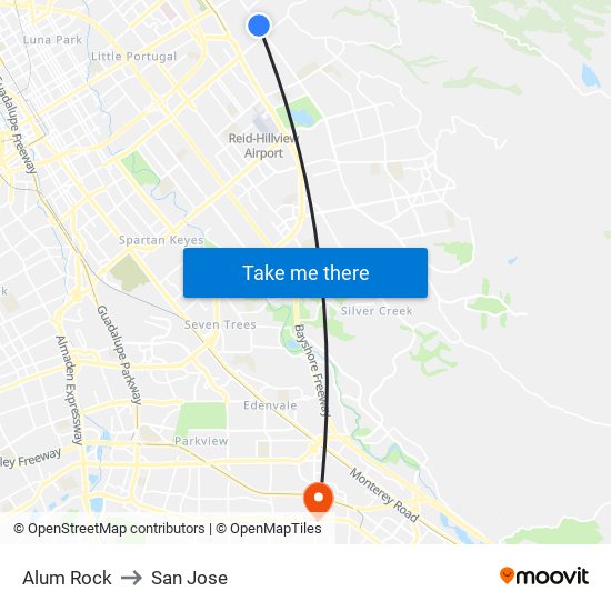 Alum Rock to San Jose map