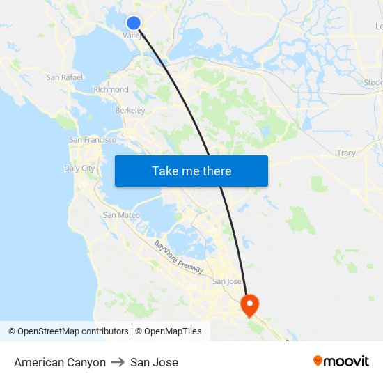 American Canyon to San Jose map