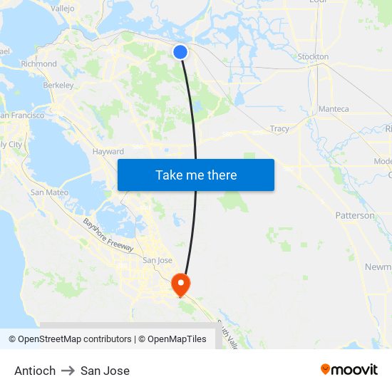 Antioch to San Jose map