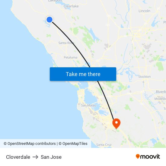 Cloverdale to San Jose map