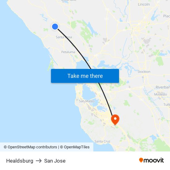 Healdsburg to San Jose map