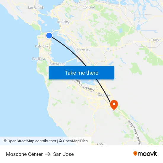 Moscone Center to San Jose map
