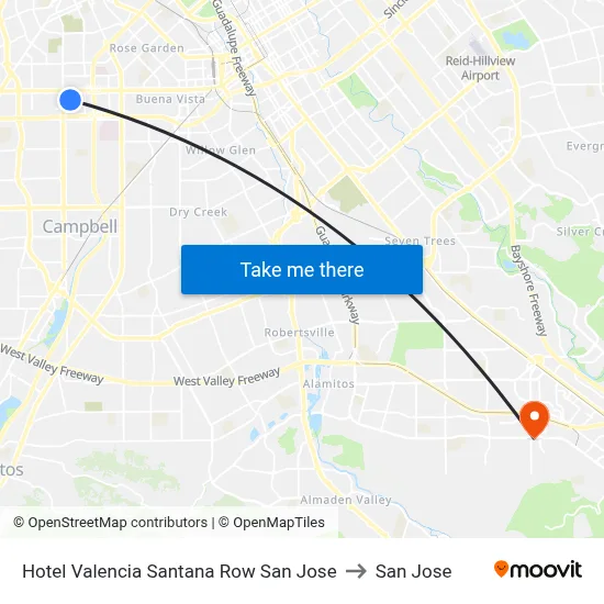 Hotel Valencia Santana Row San Jose to San Jose map
