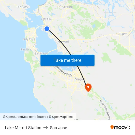 Lake Merritt Station to San Jose map